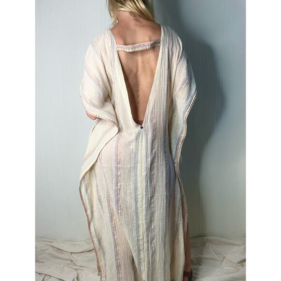 Z&L Golden Slumbers Metallic Stripe Cotton Kaftan Dress NWT US MEDIUM/LARGE - Picture 5 of 16